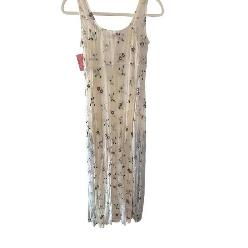 VINTAGE Johnny-was Women's Cream and Purple Dress XS